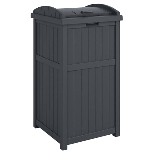 Suncast 3 Pack Trash Hideaway Refuse Container, Stylish Resin Outdoor Garbage Bin with Latching Lid, 30 to 33 Gallon Capacity, Cyberspace - color: Cyberspace, size: 3 Pack