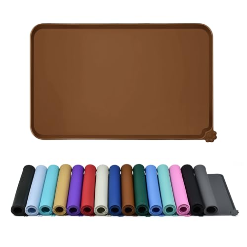 Reopet Silicone Pet Feeding Mat - Waterproof & Non-Slip Dog Cat Placemat | High Raised Edges Prevent Food & Water Spills to Protect Floors, Easy to Clean, Fit for Dog Cat Bowls - color: Brown, size: 18.5" x 11.5"