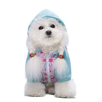 Blue Puppy Dog Hoodies for Small Medium Dogs, Christmas Hooded Sweatshirt with Pocket Pet Cat Hoody Clothes Sweaters Fleece Coat Dog Costume Winter - color: Blue flowers, size: Medium