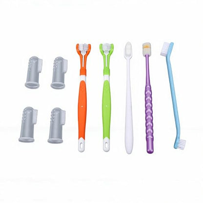 Sorandy 8 Pack Dog Toothbrush Kit, Triple Head and Double Head Dog Toothbrush Set, 360 Finger Brush, Multi Angle Cleaning Brushes for Cat Oral Health (Style 1)