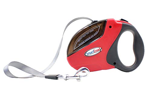SmartLead Retractable, Reflective, Heavy-Duty 16-Foot Nylon Dog Leash, Tangle Free, Anti-Slip Brake Technology, Easy Grip Handle, Good for Dogs up to 110 Pounds – Red - color: Red
