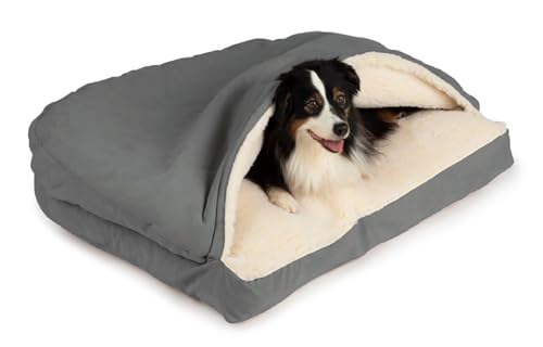 Snoozer Rectangle Cozy Cave Dog Bed - Indoor Dog Bed with Cover Cave, Covered Calming Burrow for Medium & Large Sized Pets with Blanket Attached, Enclosed, Washable Cover - Large, Anthracite - color: Anthracite, size: Large