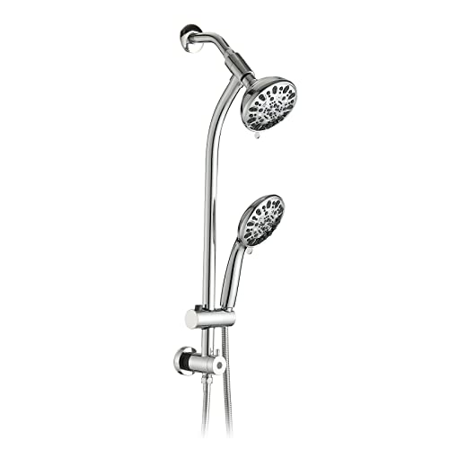 High Pressure 48-Settings Shower Head with Handheld Shower,Drill-Free 3-Way Diverter for Easy Reach,Adjustable Height Slide Bar Dual Shower Head Combo Set - Chrome - color: Chrome