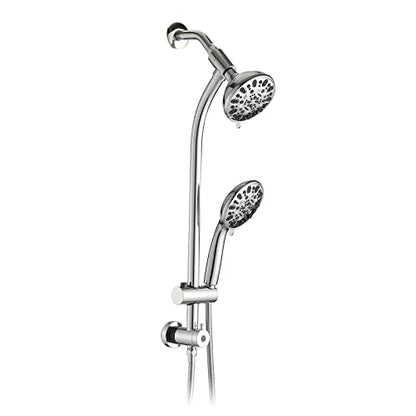 High Pressure 48-Settings Shower Head with Handheld Shower,Drill-Free 3-Way Diverter for Easy Reach,Adjustable Height Slide Bar Dual Shower Head Combo Set - Chrome - color: Chrome