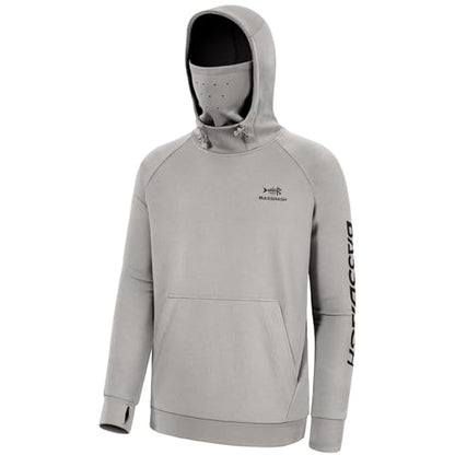 BASSDASH Men’s Fishing Fleece Hoodie with Neck Gaiter Water Resistant Performance Hunting Sweatshirt FS18M - color: Light Heather Grey, size: 4X-Large