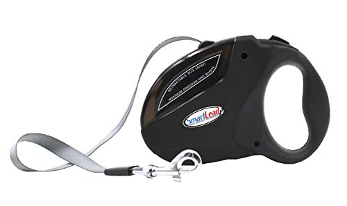 SmartLead Retractable, Reflective, Heavy-Duty 16-Foot Nylon Dog Leash, Tangle Free, Anti-Slip Brake Technology, Easy Grip Handle, Good for Dogs up to 110 Pounds – Black - color: Black