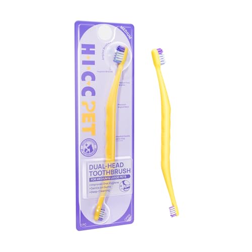 HICC PET Toothbrush for Dogs & Large Cats, Ergonomic Pet Toothbrush for Easy Teeth Cleaning,Gentle on Gums, Cat & Dog Dental Care – Toothpaste Not Included - color: Yellow for Dogs & Large Cats