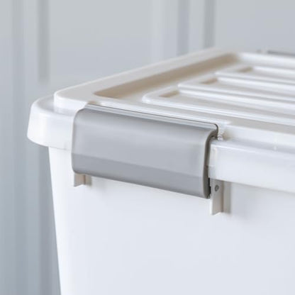 IRIS USA Stackable Dog Food Storage Container with 2 Cup Scoop, 4 Secure Latches, Fits up to 30 lbs, Pet Dry Food Bin, Gasket Seal Lid, BPA Free, Stackable, Easy Measure, White - color: White/Gray