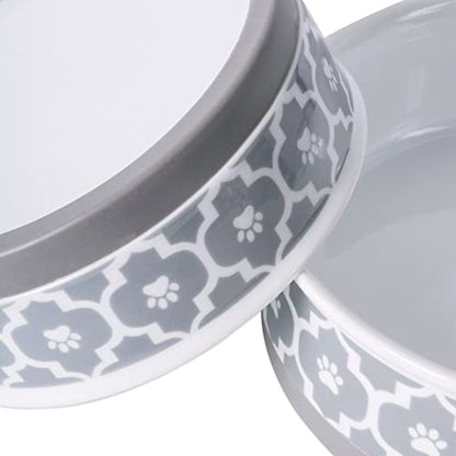 Bone Dry Paw Print Ceramic Pet Bowl, Lattice Collection, Large Set, 7.5x2.4", Gray, 2 Count - color: Gray, size: Large Set, 7.5x2.4"
