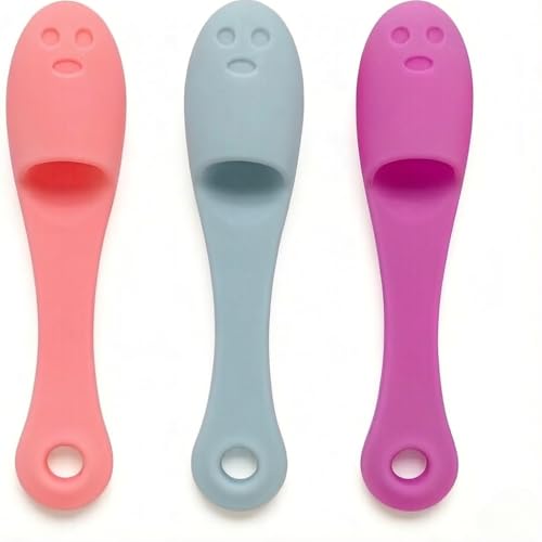 3-Pack Silicone Finger Toothbrush, with Soft Mane and Smiling Face Design, Easy to Grip Finger Toothbrush for Small Dogs and Cats (Pink, Blue, Purple)