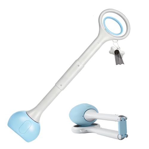 Pooper Scooper with Long Handle 28”, Heavy Duty & Foldable, No Touch Waste Pickup Tool for Large Medium Small Dogs,Portable for Lawn Grass Dirt Gravel, Includes 1 Rolls Waste Bags (Blue-Large) - color: Blue-Large