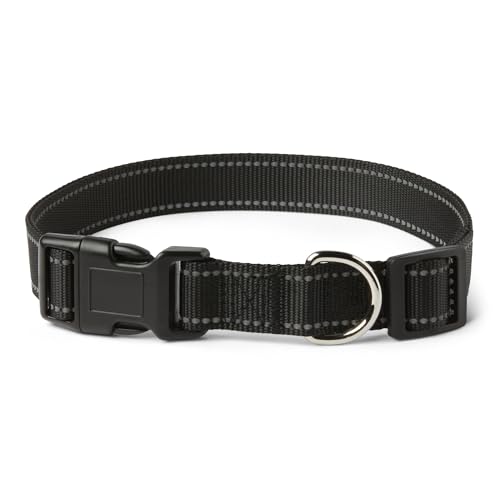 Amazon Basics Reflective Polyester Dog Collar, Adjustable Length 21"-37", 1.4" W, Quick-Release Buckle for Easy On/Off, Extra Large, Black - size: xl