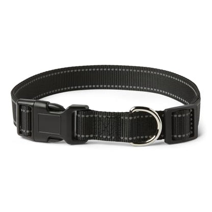 Amazon Basics Reflective Polyester Dog Collar, Adjustable Length 21"-37", 1.4" W, Quick-Release Buckle for Easy On/Off, Extra Large, Black - size: xl