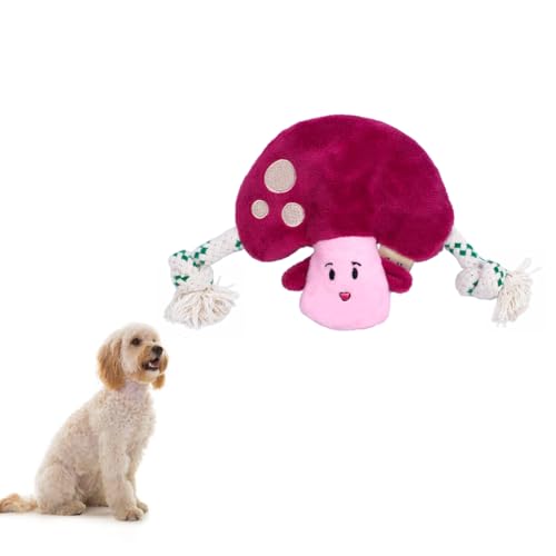 Green Sheep Puppy Plush Dog Toy, No Stuffing Squeaky Toy with Recycled Cotton Rope for Teething, Comfort and Gentle Play, Small Dogs and Puppies, Mushroom - color: Mushroom