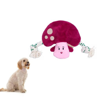 Green Sheep Puppy Plush Dog Toy, No Stuffing Squeaky Toy with Recycled Cotton Rope for Teething, Comfort and Gentle Play, Small Dogs and Puppies, Mushroom - color: Mushroom