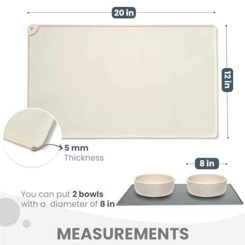 WePet Non-Slip Waterproof Pet Feeding Mat, 20x12 Inch - Silicone Dog & Cat Food Mat with Raised Edge to Stop Food Spills and Water Spills - Dishwasher Safe, Easy Clean - color: Craie White