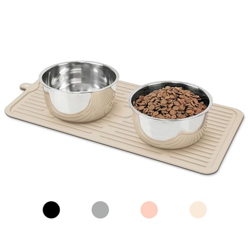 Ptlom Pet Placemat for Dog and Cat, Anti-Slip Waterproof Dogs Feeding Mat Prevent Food and Water Overflow, Bowl Mats Suitable for Medium and Small Pets, Beige, Silicone - color: Beige