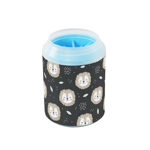 Lion Leaf Black Pattern Dog Paw Cleaner Cup with Soft Silicone Brush, Small Lightweight Portable Muddy Paw Washer for Dogs, Easy to Use Pet Foot Cleaner