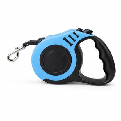 Retractable Dog Leash, Blue, 16.5 Ft, Polyester Flat Traction Belt, 360 Rotational Tangle-Free Hook, One-Button Brake and Lock, for Small and Medium Dogs up to 33 lbs - color: Blue And Black