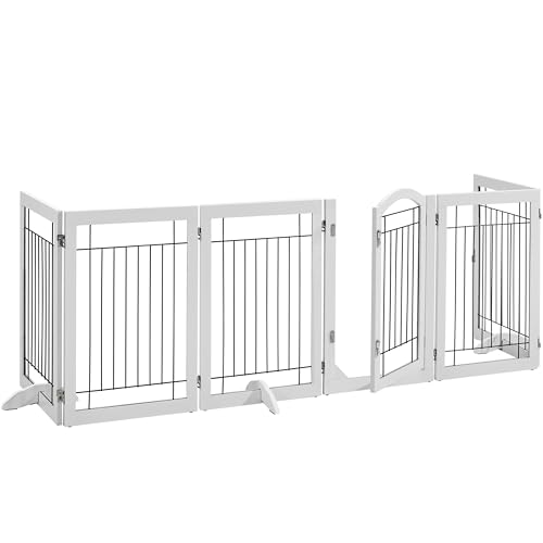 Topeakmart Extra Wide Pet Gate 6 Panels Freestanding Dog Gate for Doorway Stairs Dog Fence with 3 Support Feet, White