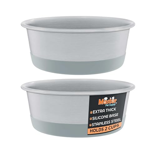 Master Pet Supply Stainless Steel Dog Bowls Set of 2 with Extra Thick Silicone Base - 2 Cup (16 oz) Graphite, Non-Slip, Dishwasher Safe Metal Bowls, Pet Dog Food Bowl for Dogs, Cats, Anti Rust - color: Graphite, size: 2 Cups (16 oz) 2 Pack