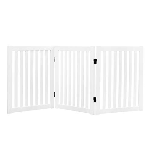 WELLAND Wooden Freestanding Pet Gate, 24 Inch 3 Panel Step Over Fence, Expands Up to 60" Wide, Foldable Indoor Dog Gate Puppy Safety Fence, White - color: White, size: 3 Panel 60" Wide