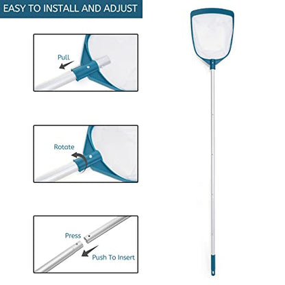 POOLWHALE Upgrades Swimming Pool Leaf Net Skimmer Rake with Adjustable Aluminum Pole and Nylon Medium Fine Mesh for Cleaning Swimming Pools, Hot Tubs, Spas and Fountains - size: Pool Skimmer with Pole