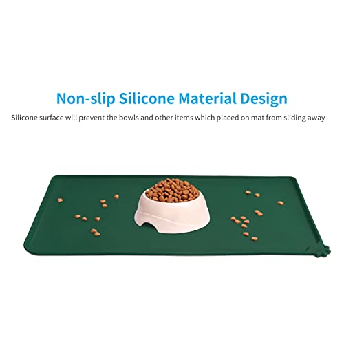 AUDWUD Silicone Waterproof Pet Feeding Mats,Anti Slip Bowl Pad,Dog Mat for Food and Water - color: Hunter Green, size: 18.5" x 11.5"