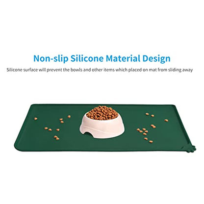 AUDWUD Silicone Waterproof Pet Feeding Mats,Anti Slip Bowl Pad,Dog Mat for Food and Water - color: Hunter Green, size: 18.5" x 11.5"