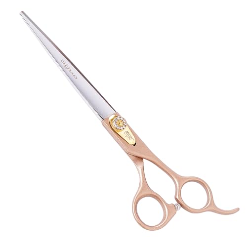Professional Dog Grooming Scissors Rose Gold 440C Stainless Steel Straight Thinning Curved Chunker Shears for Pet Grooming Services Dogs and Cats (Straight, 7.5‘’) - size: 7.5‘’, style: Straight