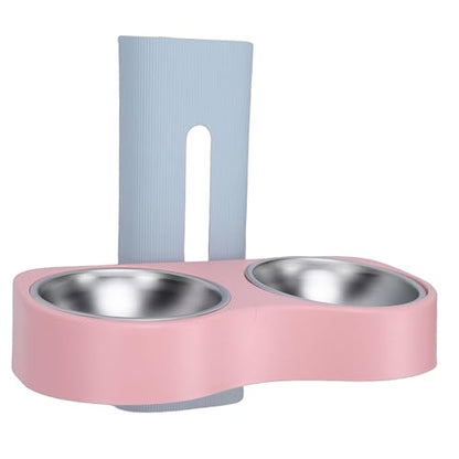 Zerone Elevated Double Bowls Stainless Steel Wall Mounted Pet Feeding Station with Adjustable Height, Anti Tip Feature for Dogs and Cats (Blue Pink) - color: Blue Pink