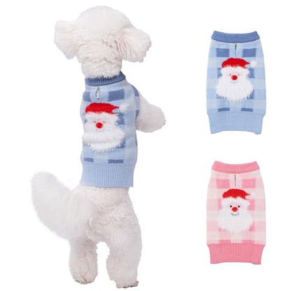 LUBOT NEW Ugly Christmas Sweaters for Puppy Cute Funny Wintertime and Holiday Parties Knitted Pullover Sweater Small Dog Lattice Santa Blue Small - color: Blue(Lattice Santa), size: Small