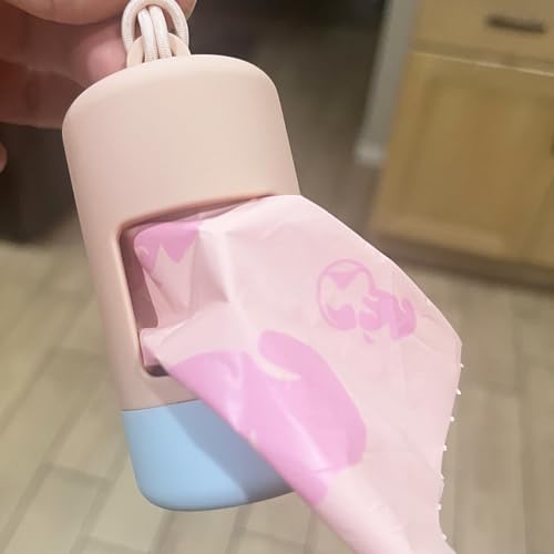 Dog Poop Bag Holder [2-Pack] | With 30 Extra-thick Dog Bags for Poop | Waste Bag Dispenser with Premium Soft-Touch Coating | Enlarged Dispense Opening, Stylish Color-Block Design (Blush Sky) - color: Blush Sky