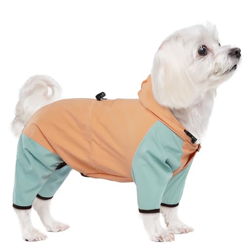 BRKURLEG Dog Raincoat for Small Dogs, 4 Legs Dog Rain Jacket, Pet Waterproof Rainproof Jacket with Leash Hole Reflective Pet Poncho for Small Dogs Boy Girl, Orange L - color: Orange, size: L(Back Length11.8")
