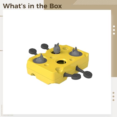 Cat Puzzle Toy in Yellow Cheese Shape, Interactive Slow Feeder Treat Dispenser, Whack A Mole Pet Toy for Brain Training, Helps Pace Eating and Ease Boredom for Cats and Dogs