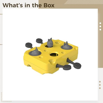 Cat Puzzle Toy in Yellow Cheese Shape, Interactive Slow Feeder Treat Dispenser, Whack A Mole Pet Toy for Brain Training, Helps Pace Eating and Ease Boredom for Cats and Dogs