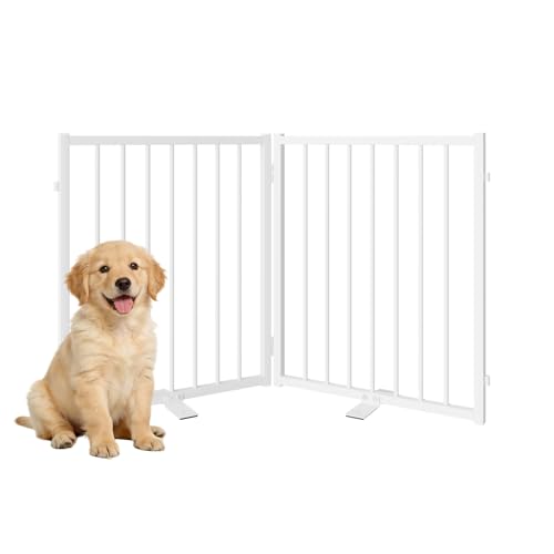 SNUOWU Full Metal Freestanding Gate with Door, 24'' Height Foldable Pet Dog Fence for Indoor & Outdoor, 2 Panels Extra Wide Free Standing Small Dog Gates for Doorways,House,Stairs,Porch,Deck,Yard - color: White, size: 【2 Panels】40"W*24H"