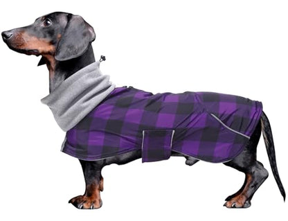 Dachshund Coats Waterproof Suitable for Dachshunds Sausage Weiner Dog Winter Coat Padded Fleece Puppy Snowsuit with Adjustable Bands Reflective Stripe - Plaid Purple - M - color: Plaid Purple, size: Medium