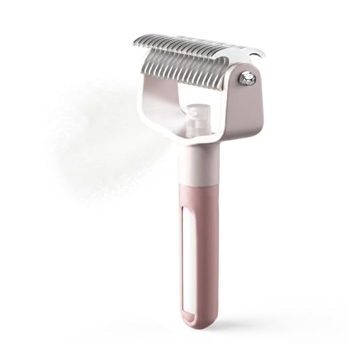 Double Sided Dematting Comb for Cats & Dogs, Undercoat Rake, Safe Deshedding Grooming Tool, Gentle Matt Remover Detangler for Long Thick Haired Pets, Ergonomic Pet Grooming Brush (Pink) - color: Pink