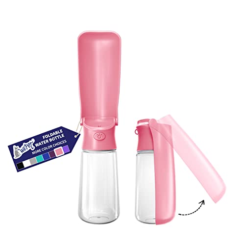 WePet Foldable Portable Dog Water Bottle Puppy Water Dispenser with Drinking Feeder, 19 OZ, High-Temperature Resistant Leak Proof for Pets Outdoor Walking, Hiking, Travel, Food Grade Plastic BPA Free - color: #03 Pink, size: 19 oz