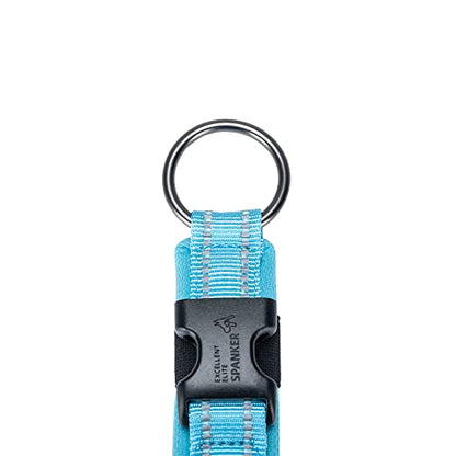 EXCELLENT ELITE SPANKER Reflective Dog Collar Classic Soft Padded Breathable Nylon Adjustable Pet Collar with Quick Release Buckle for Boy Girl Male Female Small Medium Large Dogs Training(LBLU-L) - color: Light Blue, size: L