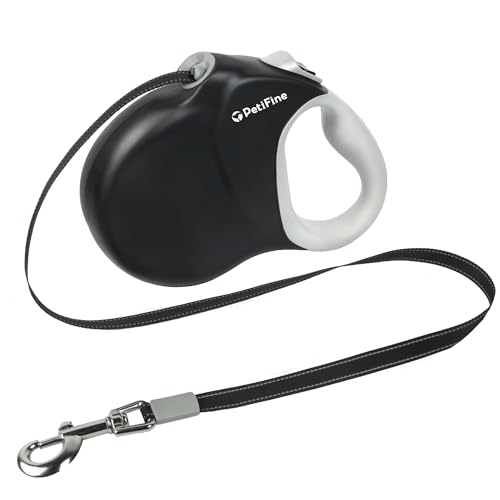 PetiFine Retractable Dog Leash for Large Dogs, 26 FT Heavy Duty Extendable Dog Leash up to 110lbs, Reflective Strong Nylon Tape, One-Handed Brake - color: Black