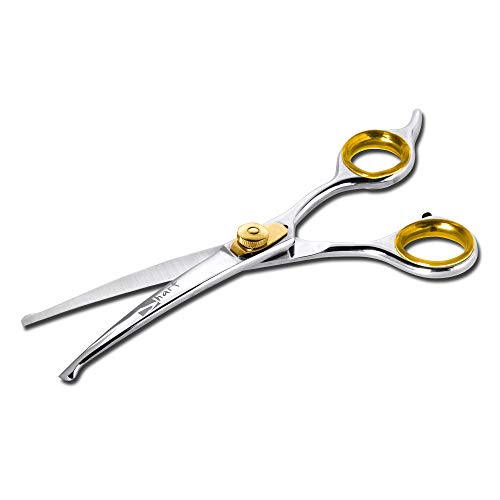 Sharf Dog Grooming Scissors, Gold Touch 6.5 Inch Curved Sharp Professional Pet Grooming Shear with Safety Round Tip, Ball Point for Safe and Easy Use Even for Nose, Ear and Face - color: 6.5 Inch Curved Scissors - Round Tip