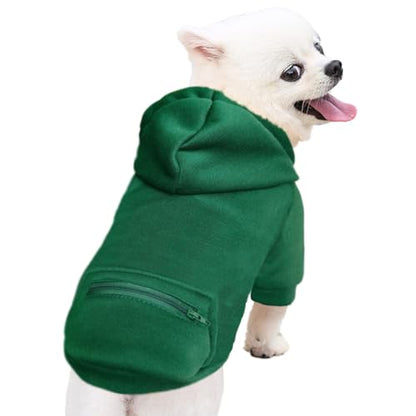 Jecikelon Dog Hoodies for Small Dogs with Zipper Pocket, Soft Fleece Puppy Clothes with Rope Hat, Warm Winter Outfits Cold Weather Coats, Cute Sweatshirt Chihuahua Costume (Green, XX-Small) - color: Green, size: XX-Small