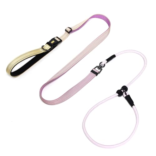 QQPETS Adjustable Slip Lead Dog Leash, Hands Free Waist Leash for Dog Walking, Reflective Training Lead with 360° Swivel Anti-Tangle, 4-7 ft Length for All Breeds - color: Yellow-purple Gradient