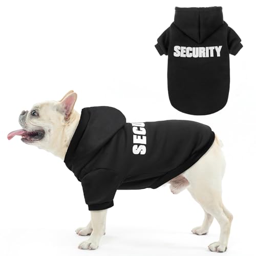 SCENEREAL Security Dog Hoodie Sweaters for Small Medium Large Dogs, Brushed Fleece Dog Clothes with Hat,Soft Cotton Winter Spring Coat All Weather Clothes, Classic Halloween Costume with Leash Hole - color: #1 Black (SECURITY Printed), size: Medium
