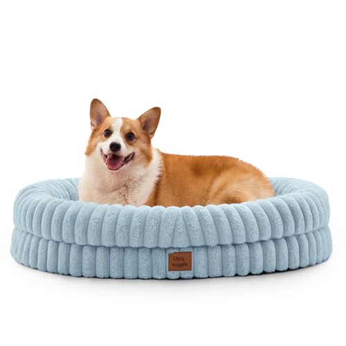 ChiXnuggle Orthopedic Dog Bed, Washable Cover, Faux Fur Bolster Pet Couch | waterproof,egg crate foam,non-slip bottom,for large dogs,light blue,35*28*7,dog sofa - color: Light Blue, size: L(35*28*7)