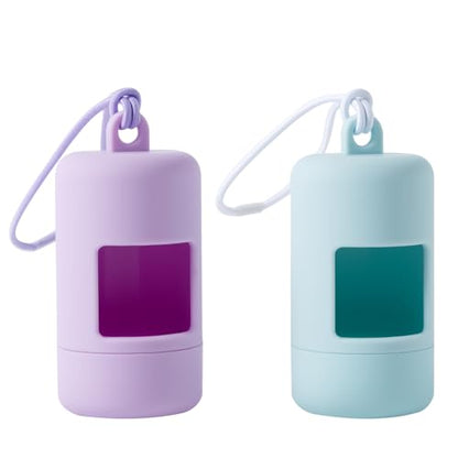 Dog Poop Bag Holder for Leash,2Pack Dogs Waste Bag Dispenser with Elastic Loop Protable Lightweight Plastic Holders for Pet Doggy,Light Blue and Purple