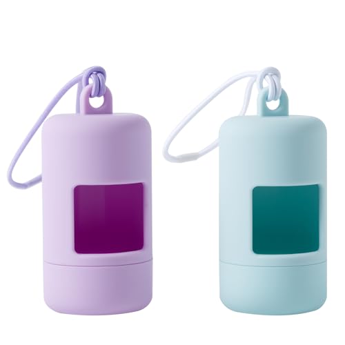 Dog Poop Bag Holder for Leash,2Pack Dogs Waste Bag Dispenser with Elastic Loop Protable Lightweight Plastic Holders for Pet Doggy,Light Blue and Purple