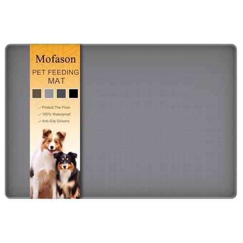 Mofason Pet Food Mat Waterproof Dog Mat 24”x16” Large – 0.5” inch Raised Edge,Pet Silicone Feeding Placemat Water Bowl Tray for Floors, Nonslip Washable Dog Mat for Food and Water